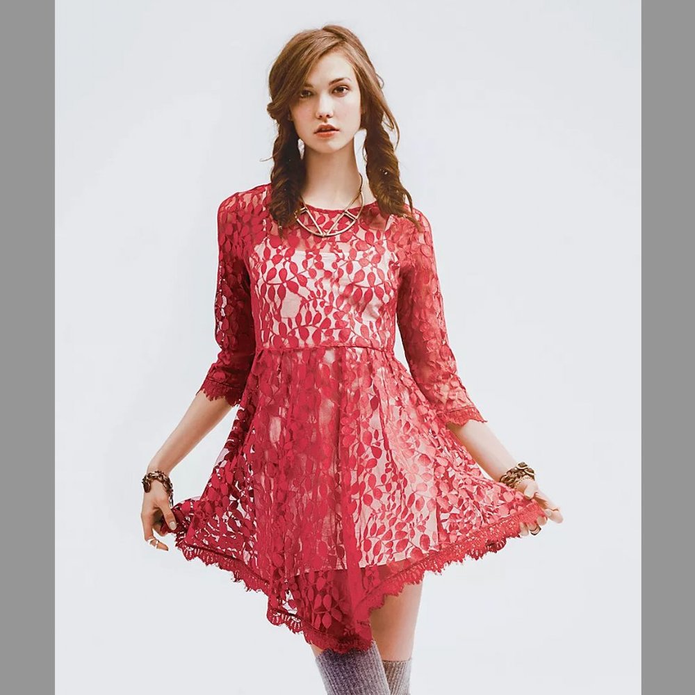 Free People Floral Mesh Lace Dress